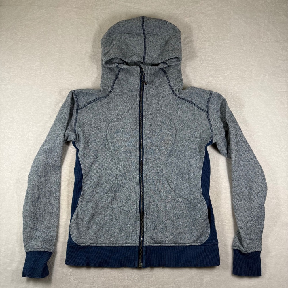 Lululemon Scuba Hoodie Full Zip Heathered Blue Navy Thumbholes Size 8